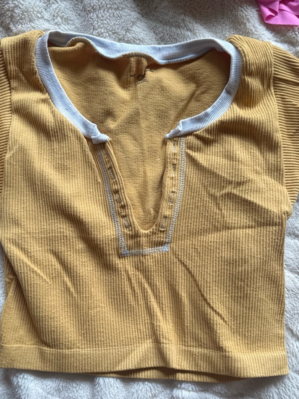 Urban Outfitters Yellow Ribbed Crop Top with White Trim